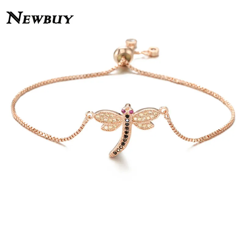 NEWBUY серебряный цвет медная цепь регулируемый браслет красочный кубический цирконий подвеска в виде стрекозы браслеты для женщин подарок для девушек - Окраска металла: NBSL322