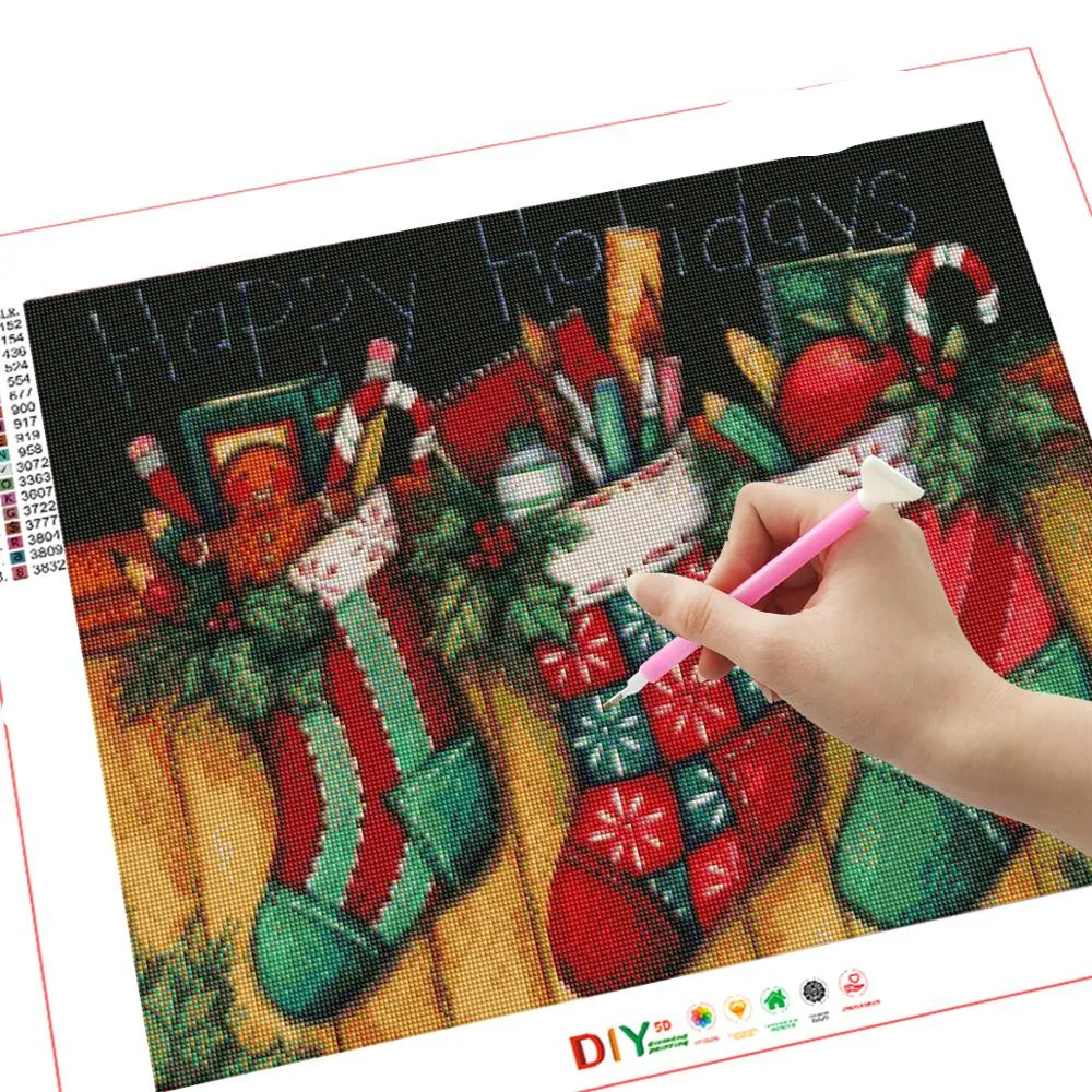 

New 5D Diamond Embroidery Cross Stitch Art Cartoon Christmas Decoration Diamond Painting Socks Full Mosaic DIY Christmas Gift