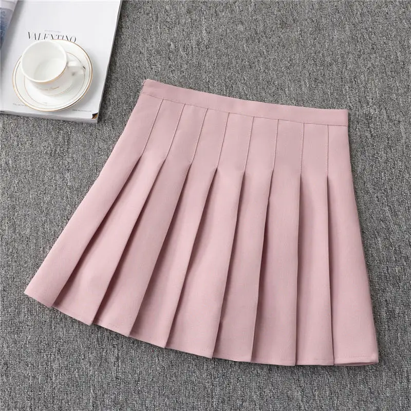 Pink Skirts Женские юбки с высокой талией в стиле Харадзюку, Saia, плиссированная мини-юбка, сексуальная, Faldas, повседневная, Студенческая, розовая/белая, короткая юбка, XXL, ropa mujer, Q2260 - Цвет: Pink Skirts