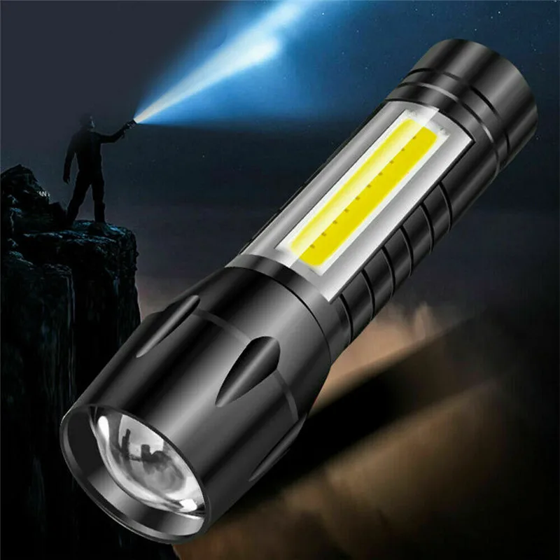 ZANCAKA Portable Zoomable Light USB Rechargeable COB Flashlight LED Work Light Torch Lanterna Hanging Clip Lamp Outdoor Camping