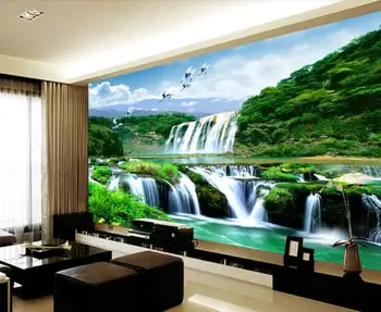 

CJSIR Custom 3D Wall Mural Wallpaper Nature Landscape Green Mountain Waterfall 3d Silk Cloth Photo 3d Wall Paper Home Decor