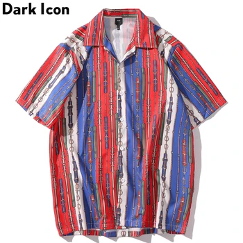 

Dark Icon Red Blue Stripe Hip Hop Shirts Men Summer Loose Hipster Shirt Beach Hawaii Shirt For Men Streetwear Clothing