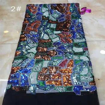 

African Lace Fabric 2020 French Net Lace new Multicolor sequin fabric 5yard High Quality African Tulle Gold Sequin Lace Fabric