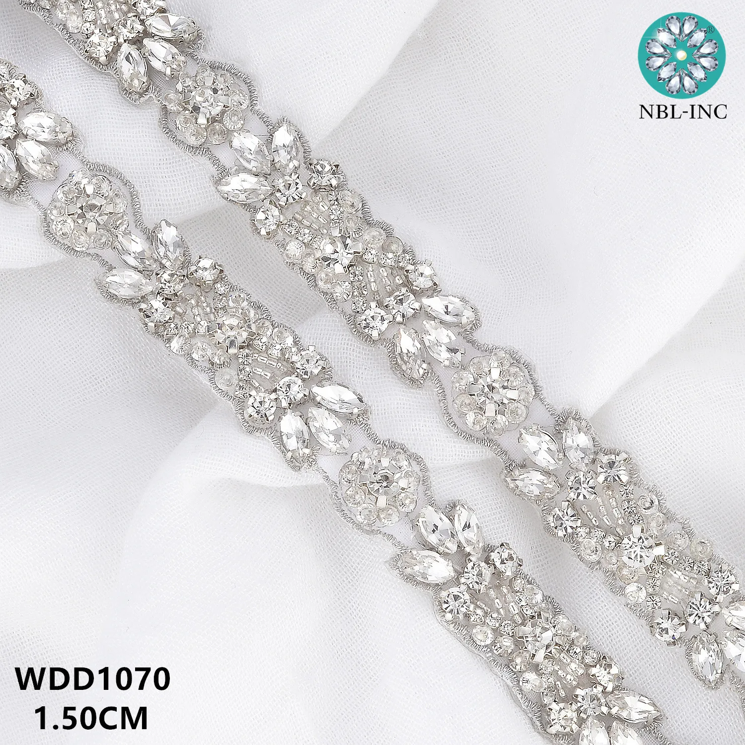 

(10 YARDS) Wholesale bridal silver crystal rhinestone applique trim beaded iron sew on for wedding dress WDD1070