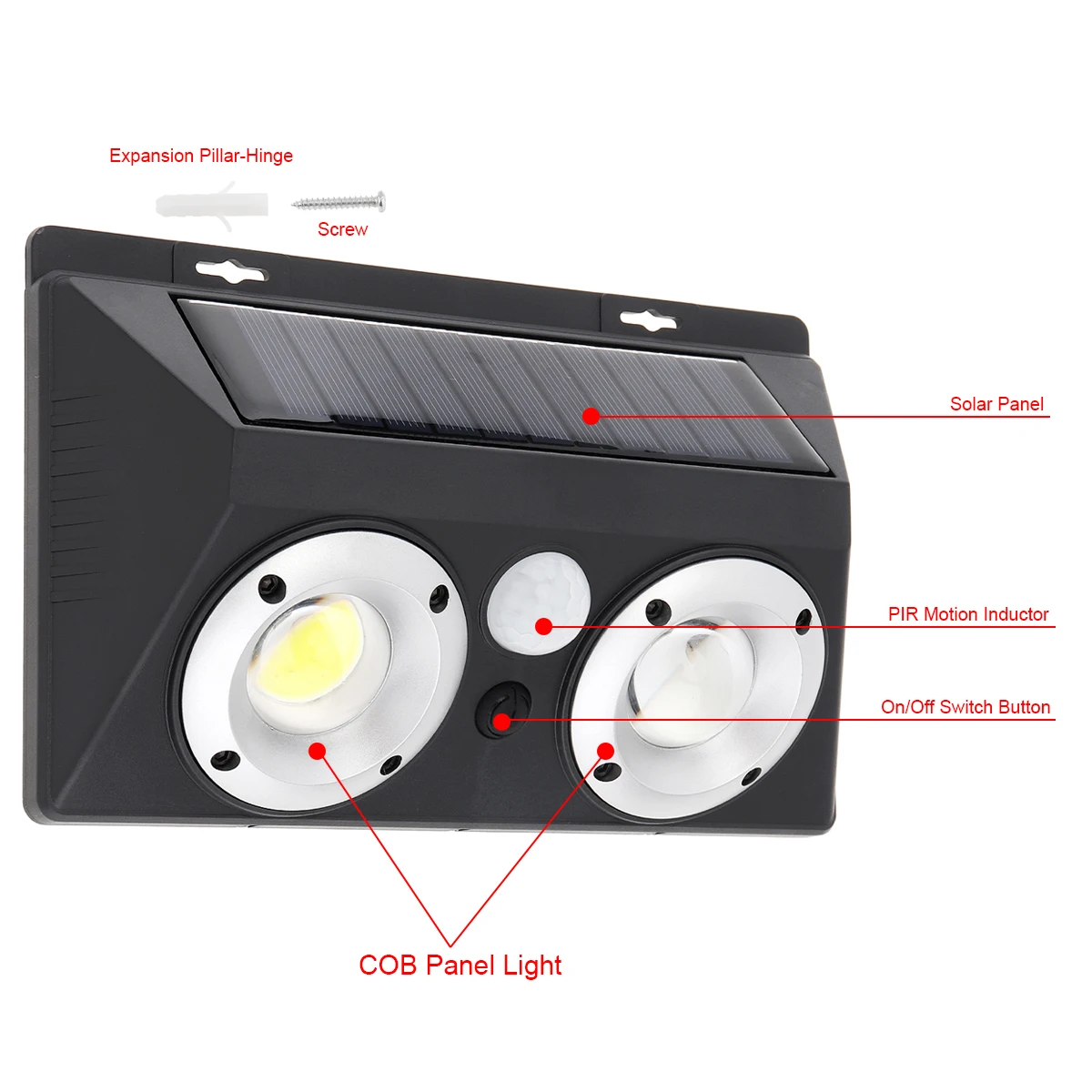 Solar Garden Light Double COB LED Rechargeable Solar Power PIR Motion Sensor Wall Light with Optical Lens for Garden/Driveway