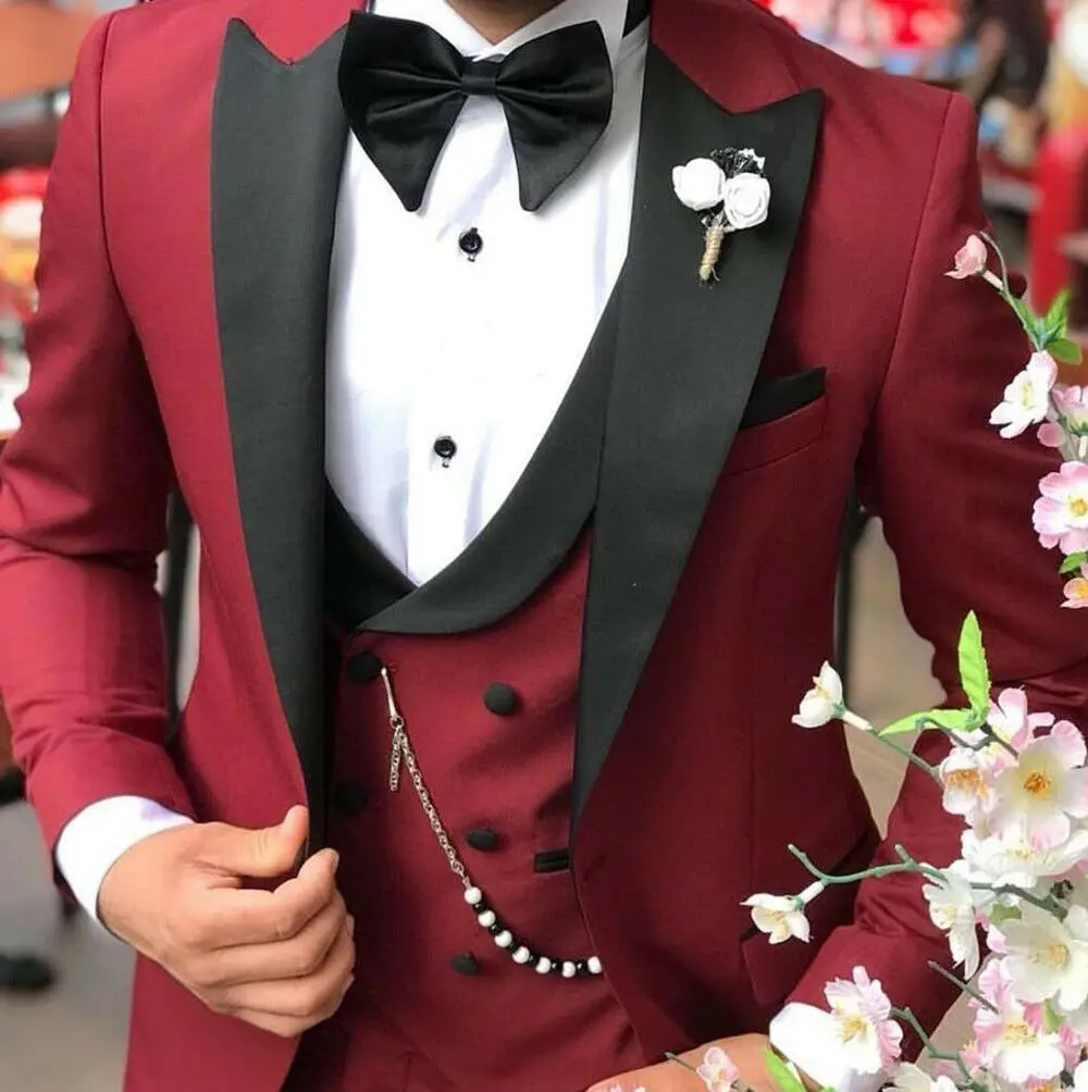 Fashion Navy Blue 3 Piece Double Breasted Vest Costume Homme Groom Wear Tuxedo For Wedding Suits Terno Masculino Slim Fit Blazer