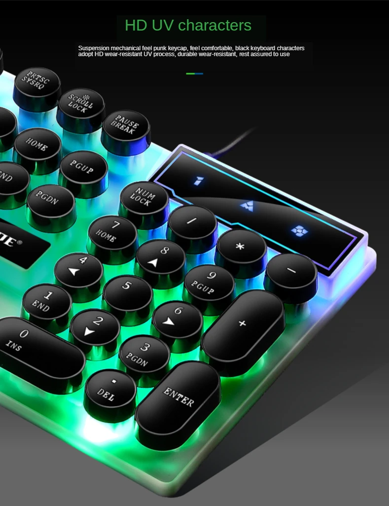 GTX300 Typewriter Keyboard and Mouse Set Punk Retro Keyboard Backlit Game USB Wired Keyboard and Mouse Set for PC Desktops