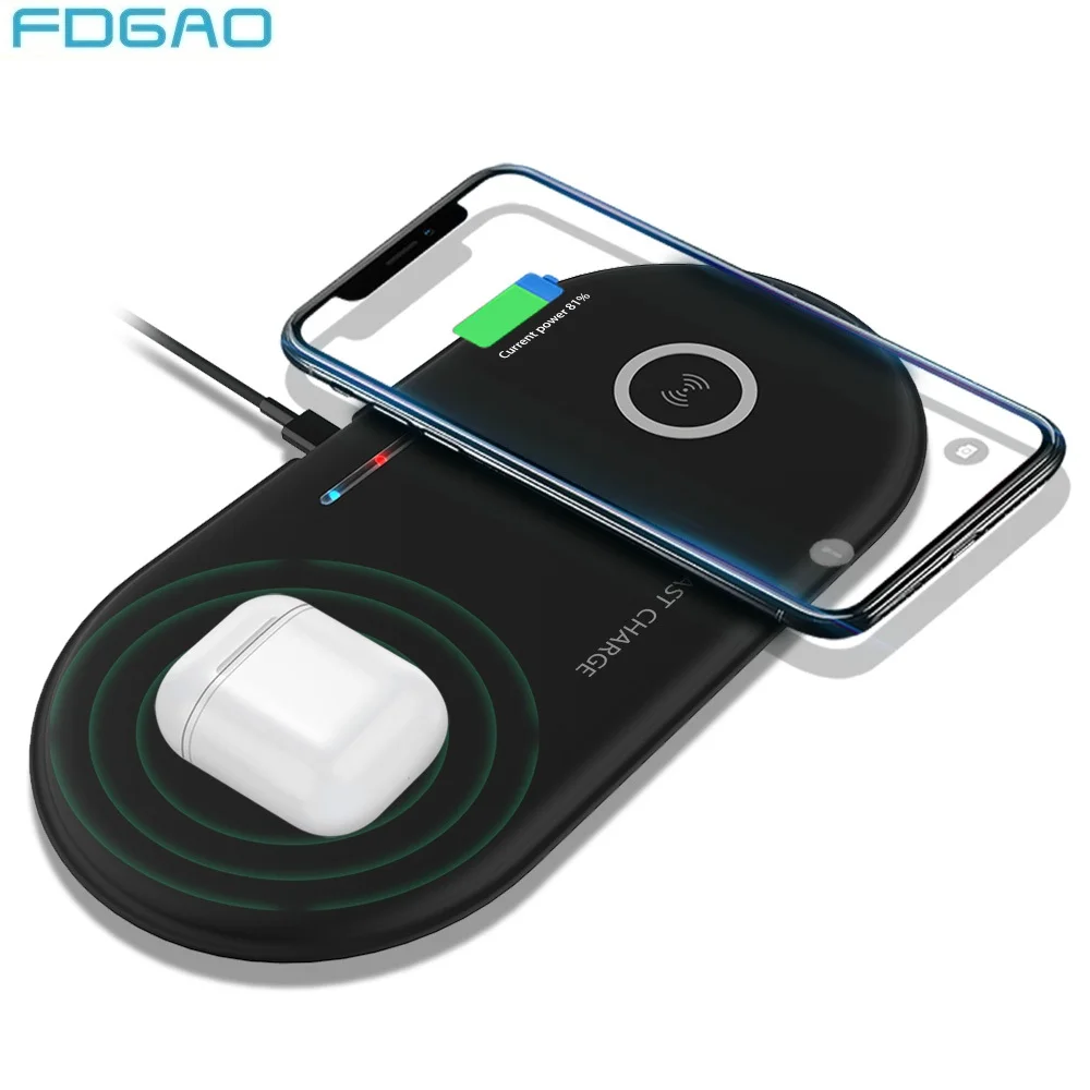 FDGAO 2 в 1 беспроводная зарядная панель Быстрая Двойная 10 Вт Qi Индукционная зарядная док-станция для iPhone X XR XS MAX 8 Plus samsung S9 S8 Note 8 9