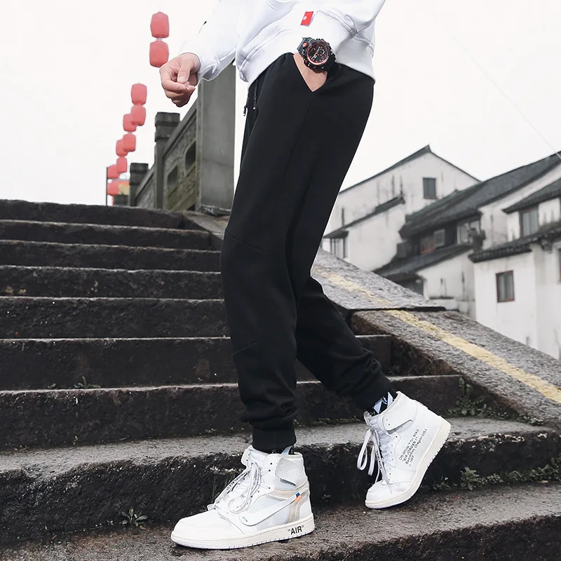 

Spring New Style Men's Casual Athletic Pants Japanese-style Loose-Fit Pure Black Joint Students Versatile Casual Capri Pants