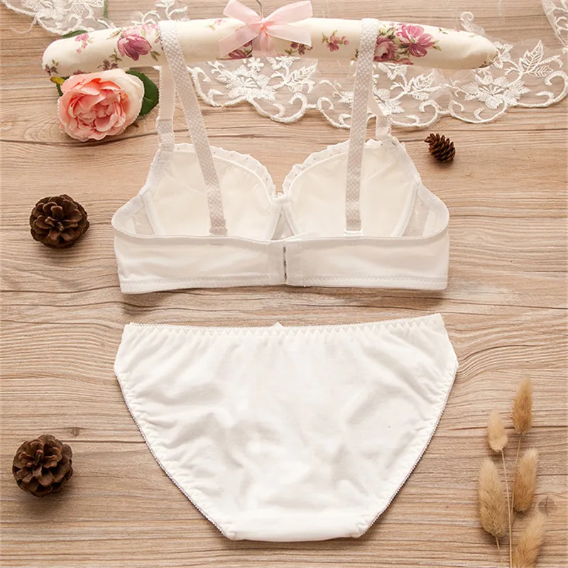 Maiden Cotton Underwear Set Lace Floral Bra Suits for Women Small Cup Students Lingerie Cute Bars Triangle Panties 2Pcs Outfits bra and panty sets