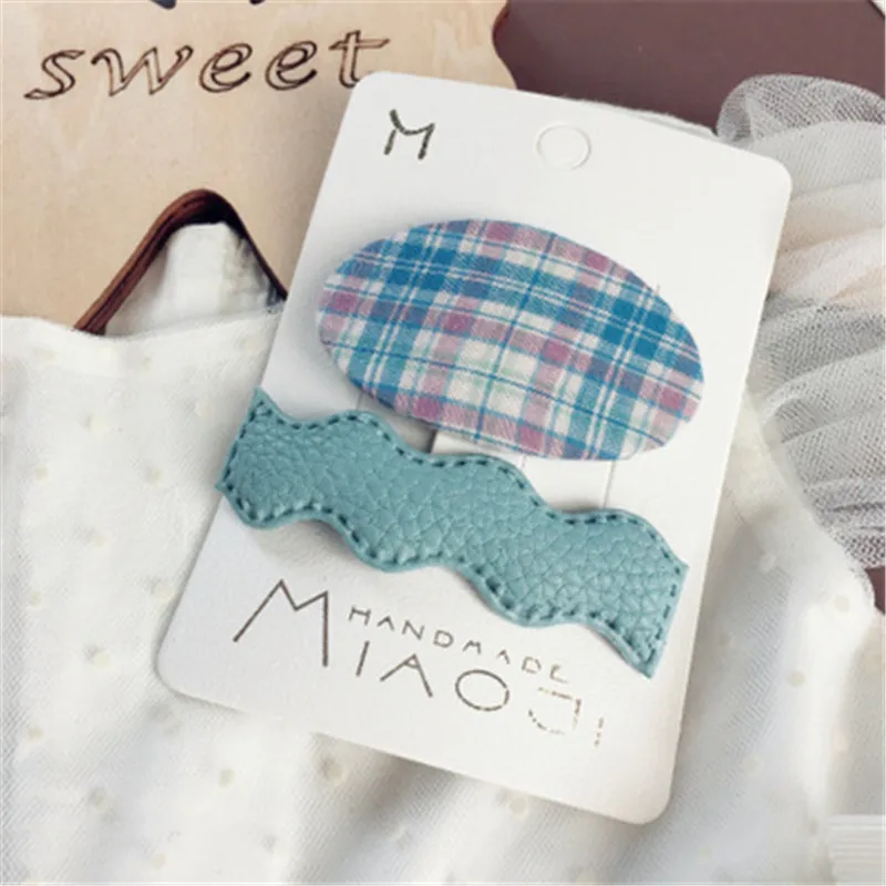 Kids Girl Children Hair Clips Sets Korean Japan Fabric Plaid Cute BB Hairpins Head wear Accessories-SWC5-W10