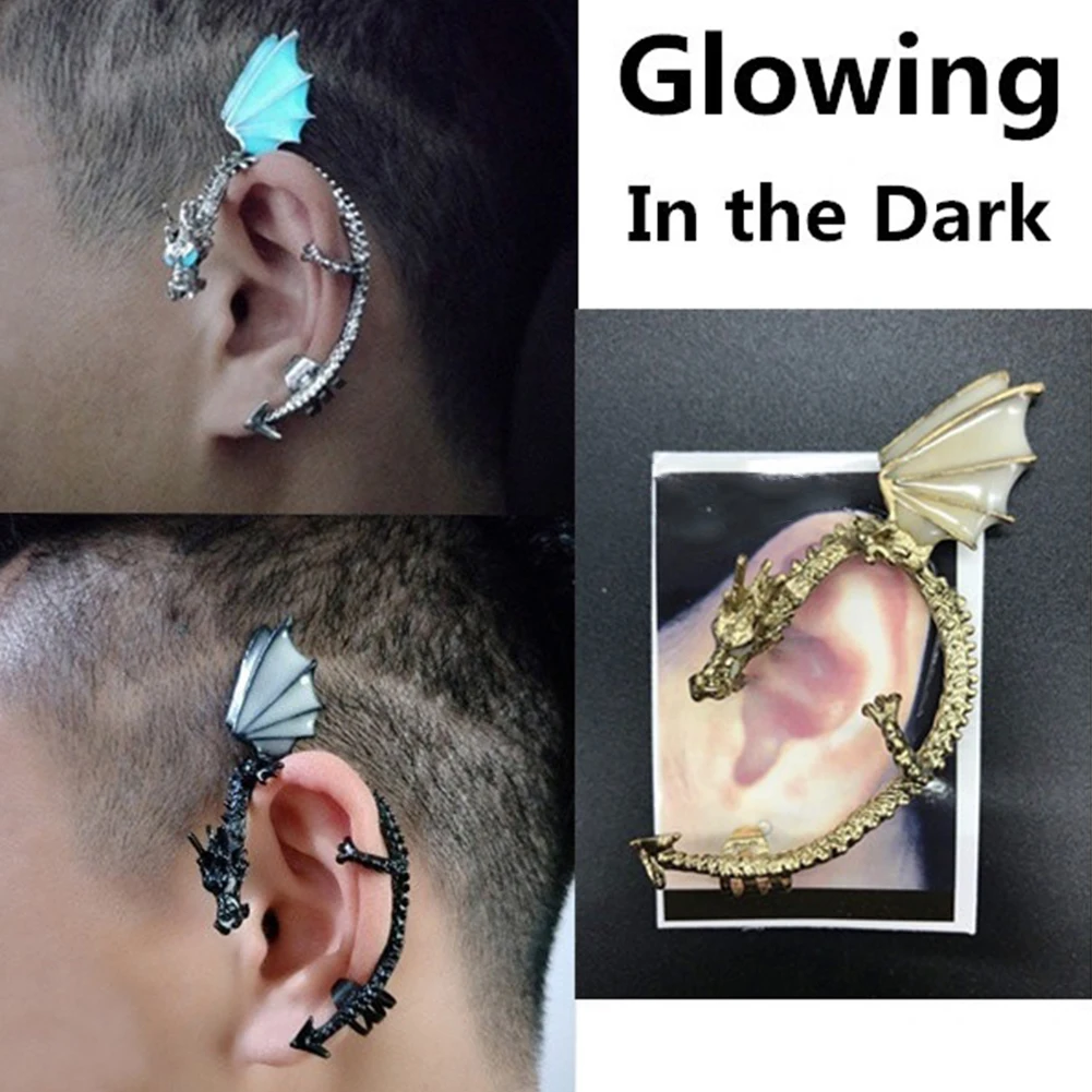 Ear Clip Earrings Retro Vintage Gothic Rock Punk Punk Luminous Dragon Shape Ear Cuff Clip Earring No Piercing Jewelry for Women Men Earrings Gifts