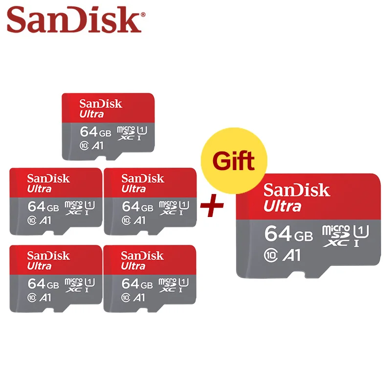 5+ 1 карта памяти SanDisk SDHC класс 10 200 ГБ 128 Гб Micro SD карта 32 Гб 16 Гб 64 Гб 128 ГБ SDXC ультра UHS-I TF реальная емкость карты