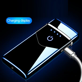 

touch induction pulse cross double arc windproof lighter rechargeable USB electric lighter men metal cigarette lighters