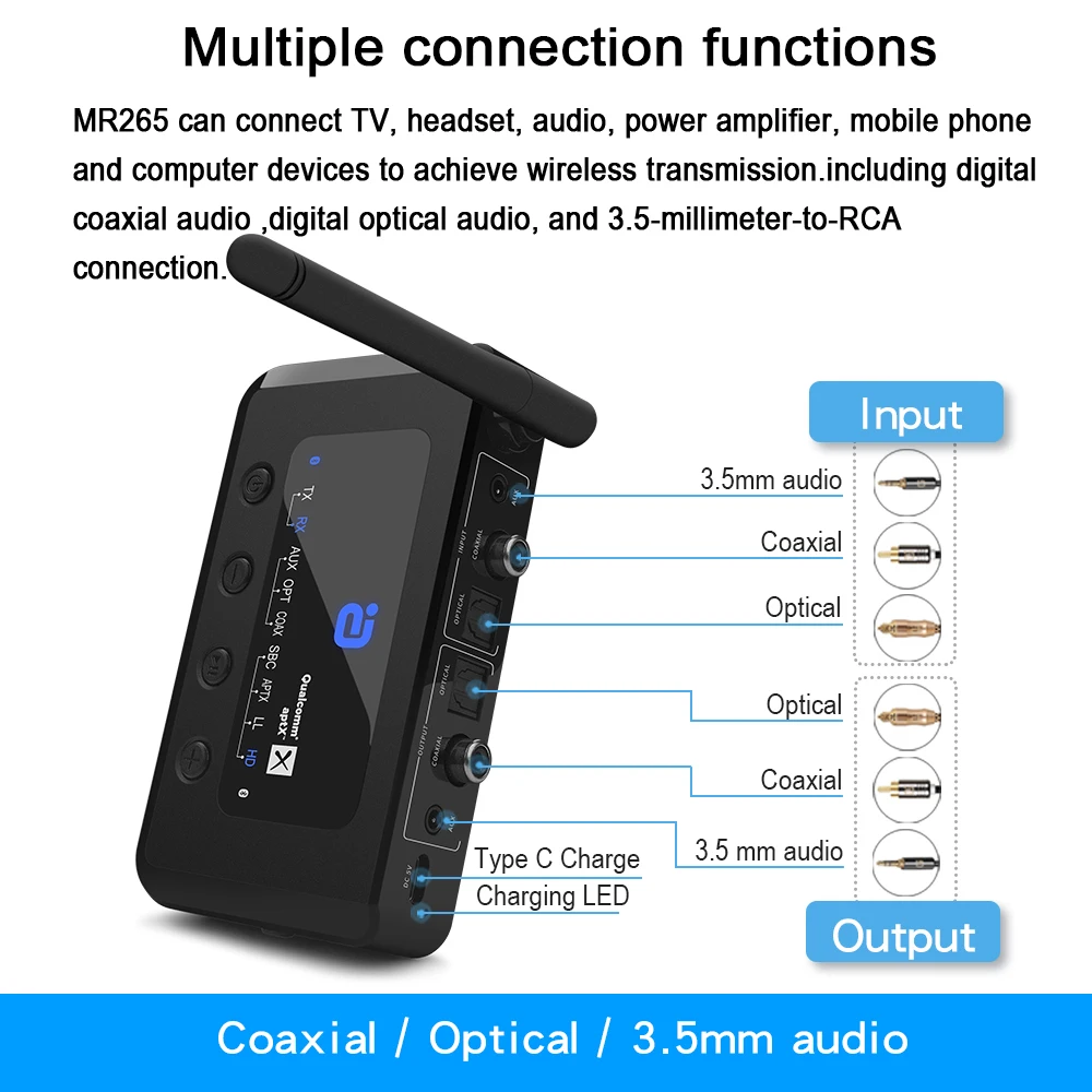 MR265 Bluetooth 5 0 HD аудио приемник передатчик aptX LL /HD 2 в 1 Аудио адаптер для ТВ/динамиков