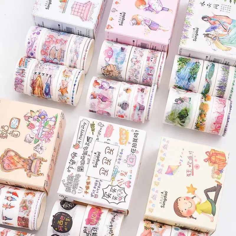 W0040 Cartoon Washi Tape 8-Volume Set Japanese Style Fairy Tale GIRL'S Heart Quotations Antique Style PDA Tape Set