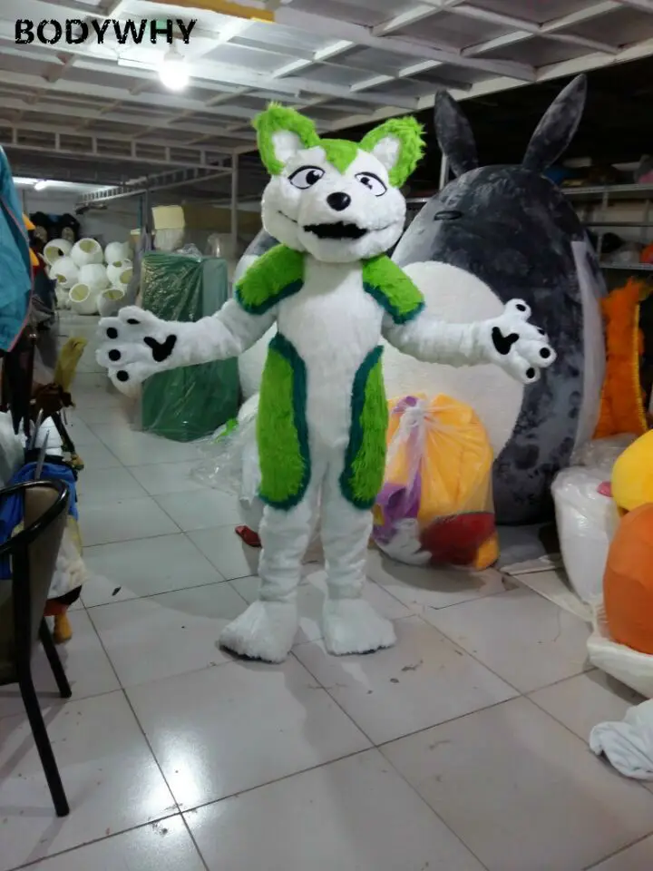 

Green Husky Mascot Costume Halloween Fox Animal Cosplay Party Game Fancy Dress Unisex Advertsing Halloween Parade Suit