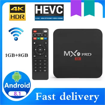 

MX9Pro Android 8.1 TV Box RK3228A Quad Core 4K Media Player H.265 Smart TVBox 1GB 8GB Support 2.4G wifi 100M LAN Set Top Box