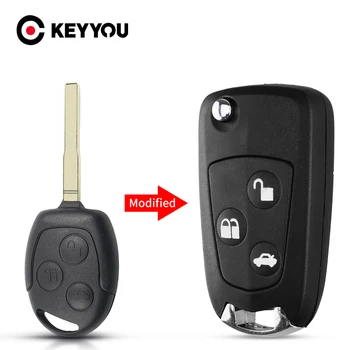 KEYYOU 3 pulsanti modificato chiave a distanza Flip Fob Shell per Ford Focus Mondeo Fiesta C-MAX Fusion Transit KA Uncut Key Case Stying