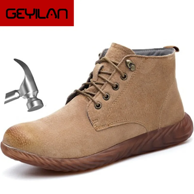 

Leather Labor Insurance Shoes Men Steel Head Anti-smash Stab-resistant Anti-slip Electric Welder Jelly Bottom Work Ankle Boots