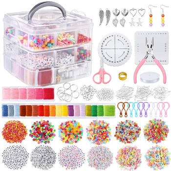 

Jewelry Making Supplies Kit with Assorted Beads Charms Findings Wire Cord Pliers U4LE