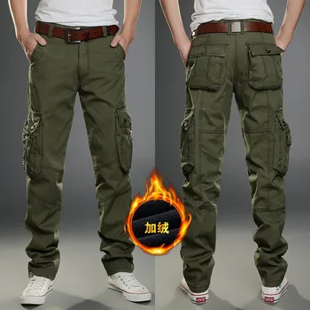 

2019 overalls warm winter with velvet thickening men casual pants pocket