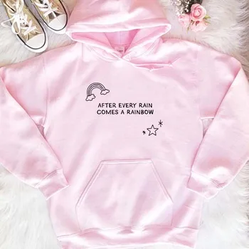 

After Every Rain Comes A Rainbow Women Hoodies Funny Sweatshirt Causal Long Sleeve Pullover Tops 90s Fashion Tops Dropshipping