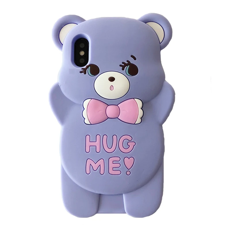 HugMe Purple Милый силиконовый чехол для iPhone 5, 5S, 6, 6s Plus, 7, 8, X, XR, XS, 11 Pro Max, SE, чехол, панда, медведь, кошка, утка, свинья, милый чехол для телефона - Цвет: HugMe Purple