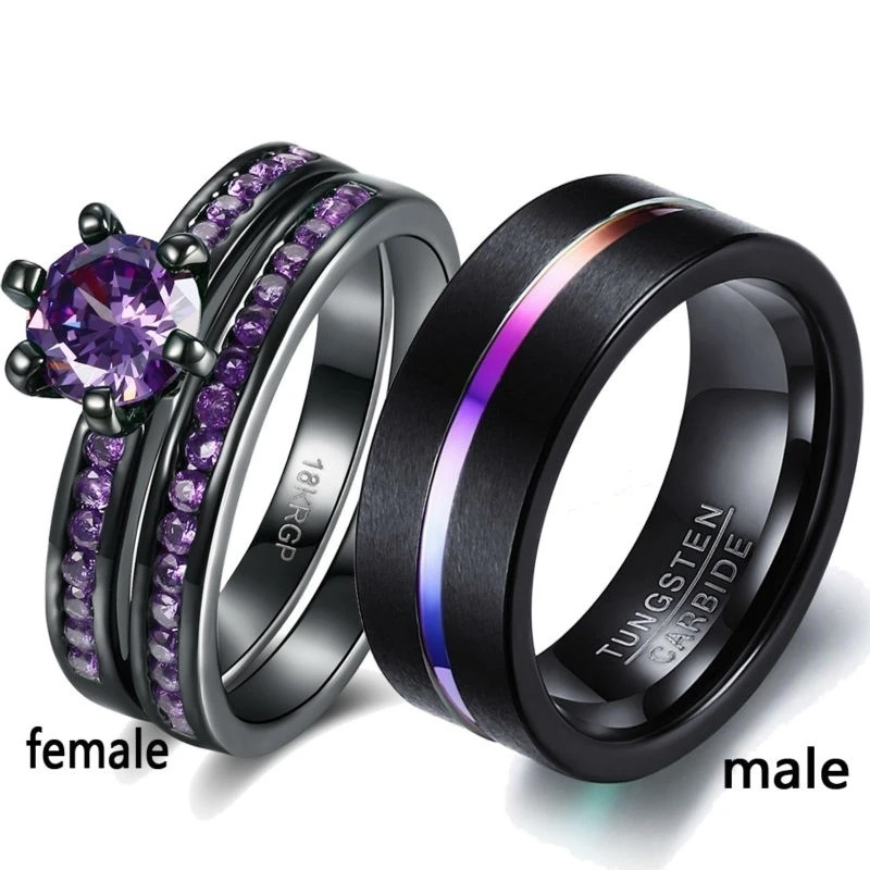 Couple Ring Stainless Steel Colorful Rings For Women Purple Crystal Bands Wedding Engagement Jewelry Accessories Free Shipping