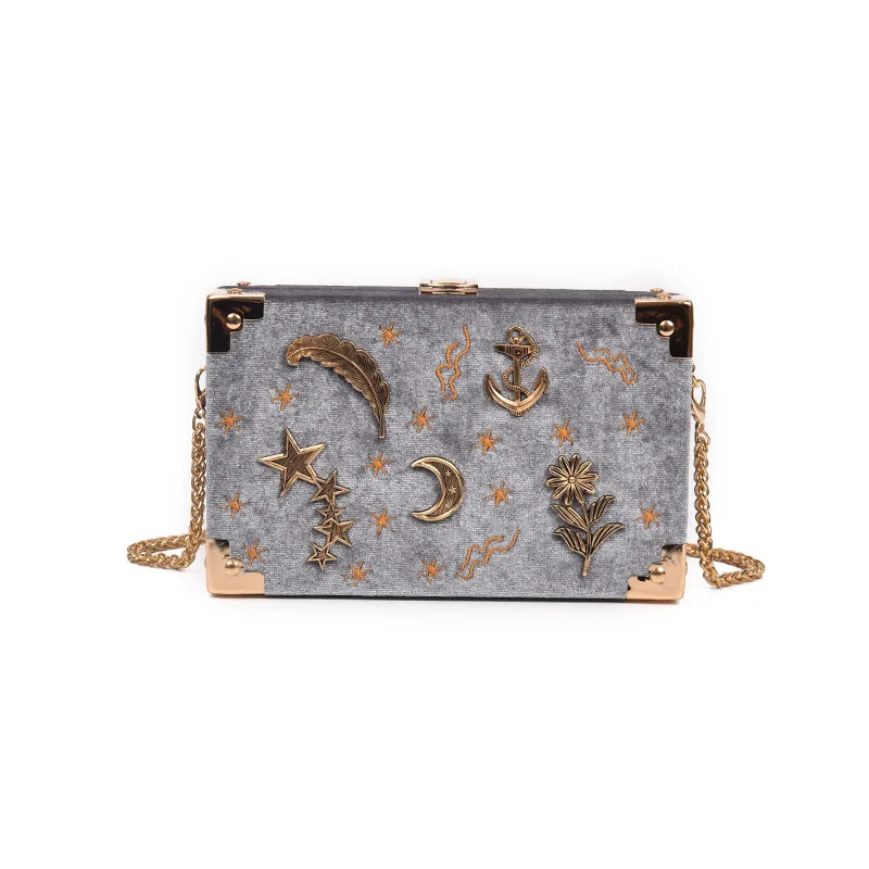 Gray WOBAG/женские вечерние сумки-клатчи с цепочкой, Вельветовая металлическая коробочка для украшений, мини-сумка через плечо, сумка-мессенджер - Цвет: Gray