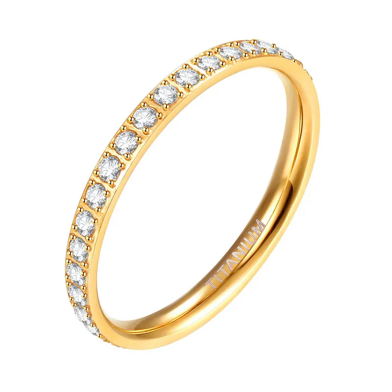 Kolmnsta 2mm Women Titanium Ring Cubic Zirconia Anniversary Wedding Engagement Band Size 4 to 13 bagues pour femme 3