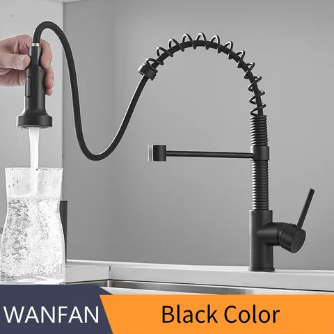 Faucets Brush Brass Faucets for Kitchen Sink  Single Lever Pull Out Spring Spout Mixers Tap Hot Cold Water Crane 866053R