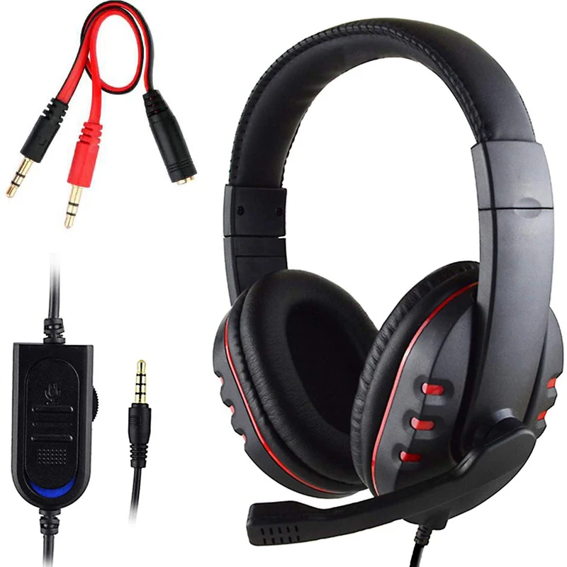 3 5mm Wired Over head Stereo Headband Gaming Headset Headphone with Mic Microphone Volume Control for SONY PS4 PC Tablet Laptop