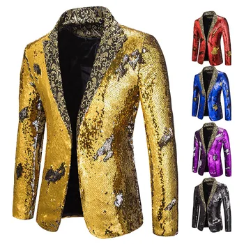 

Men Sequin Double Breasted One Button Suit Men Wedding Party Stage Costumes Nigclub Prom Blazer