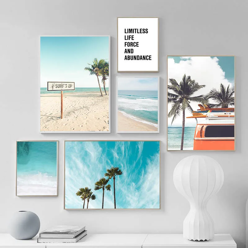 Scandinavian Poster Ocean Coastal Beach Bus Wall Art Canvas Print Landscape Painting Nordic Decoration Picture Modern Home Decor | Дом и сад
