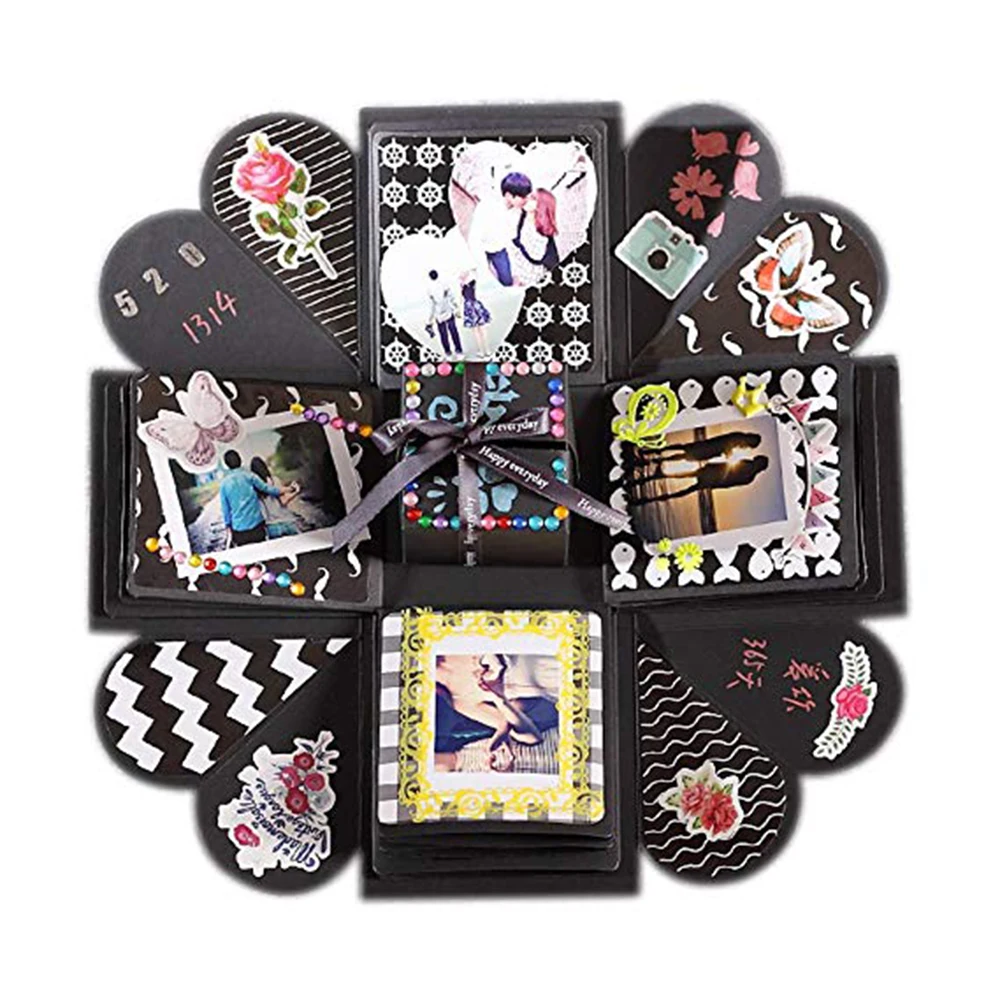 

Paper DIY Surprise Box DIY Photo Birthday Party Unique Design Explosion Gift Box Black Fashion Creative