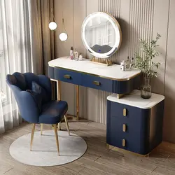 Tocador de madera maciza de lujo para dormitorio, mesa de almacenamiento con luz Simple de generación, mesa de tocador de color rojo integrado
