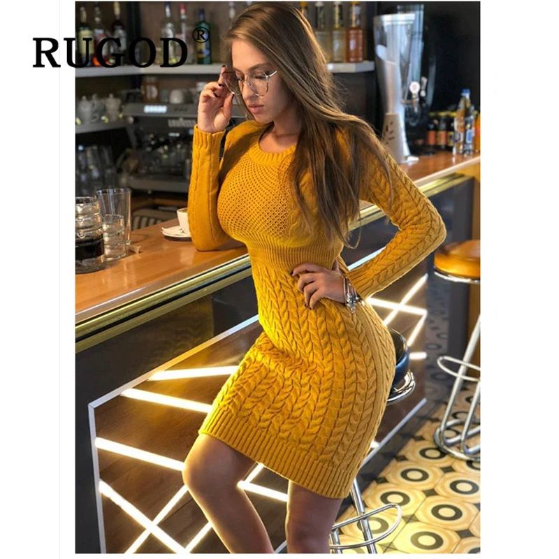 RUGOD новинка 2019 осеннее платье свитер яркое вязанное для женщин модное женское