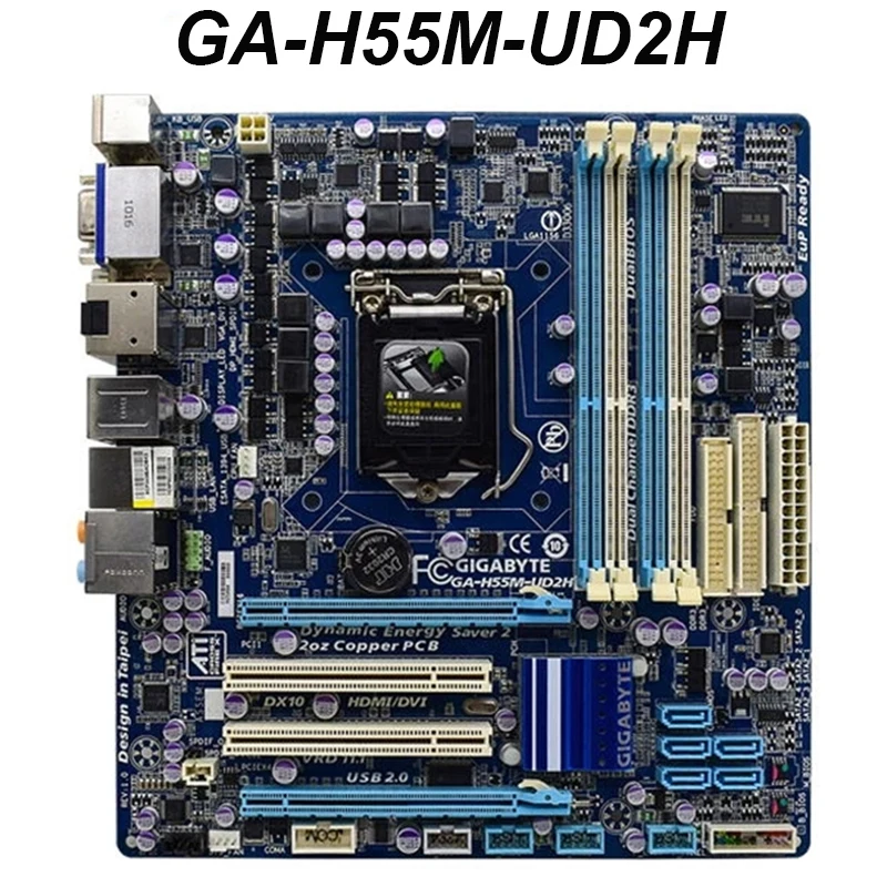 Для десктопной материнской платы GIGABYTE H55 Socket LGA 1156 i3 i5 i7 DDR3 16G Micro-ATX оригинальная б/у