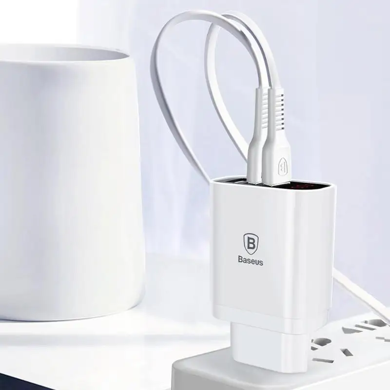 Baseus 3 порта USB зарядное устройство EU Plug 12 В 3.4A светодиодный дисплей универсальное мульти зарядное устройство для быстрой зарядки мобильного телефона дорожное настенное зарядное устройство