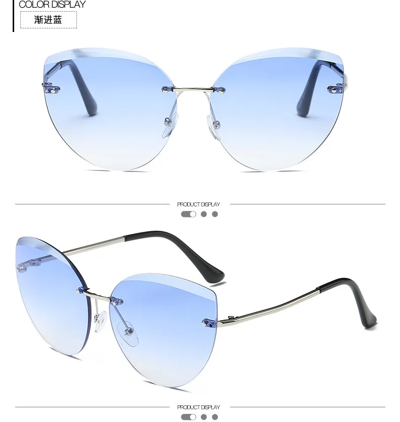 Солнцезащитные очки кошачий глаз, женские винтажные очки без оправы, модные дизайнерские очки с кристаллами, классические модные брендовые ретро очки