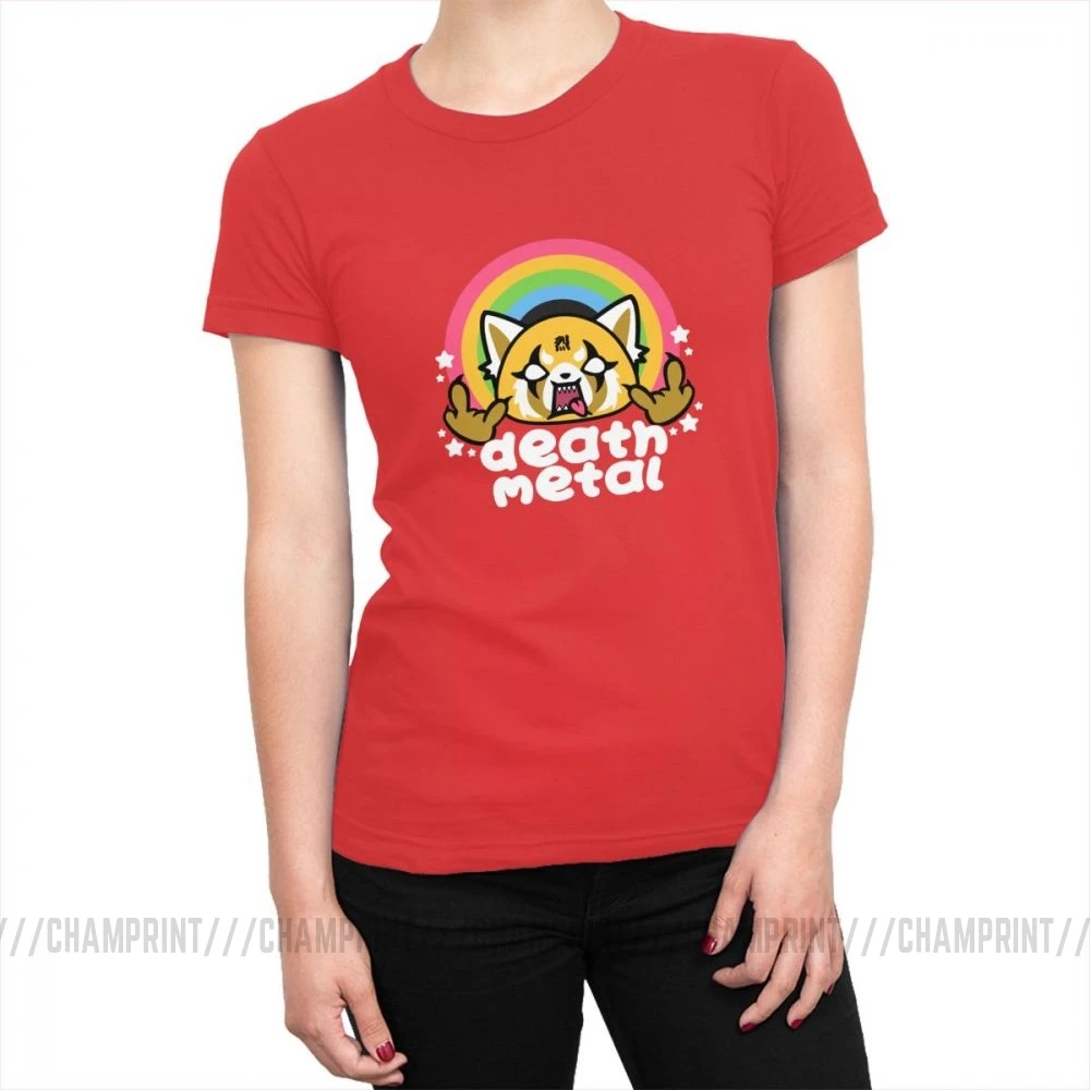 Death Metal Aggretsuko aggression Retsuko футболка для женщин Базовая футболка из хлопка эстетические топы футболки женская одежда большой размер - Цвет: Красный