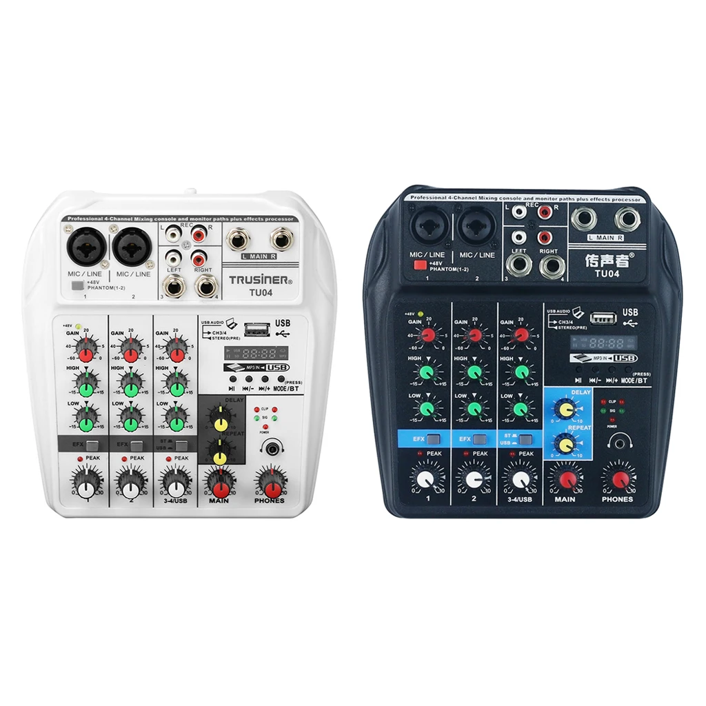 Multi-purpose 4-channel Audio Mixer USB Mixing Console DJ Sound Card 48V Phantom Power Home Music Recording Webcast Small Mixer