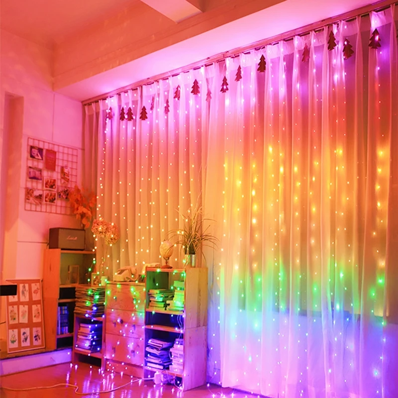 

3X1M 3X3M Rainbow Curtain Lights LED String Garland Fairy Icicle Decorative Lights Christmas Party Bedroom Wall Wedding Decor