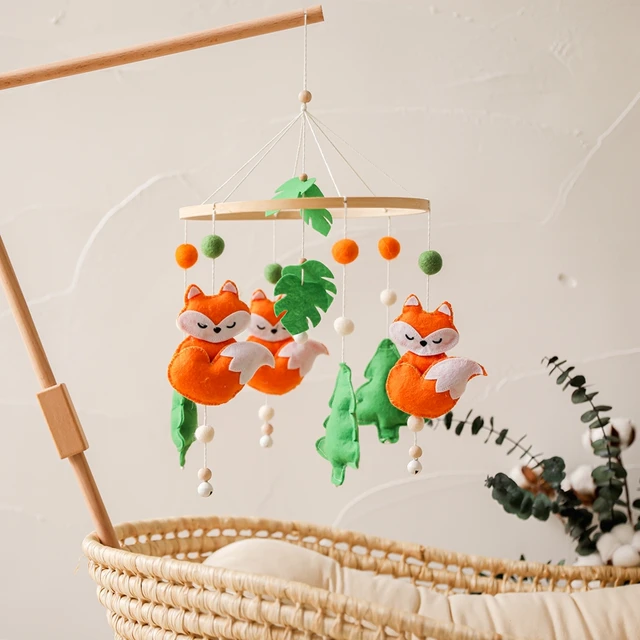 1 Set Baby Bed Bell Rattles Crib Mobiles Toy Rabbit Bear Pendant Animal Fox Rotating Music Rattles For Cots Projection Gift Toys