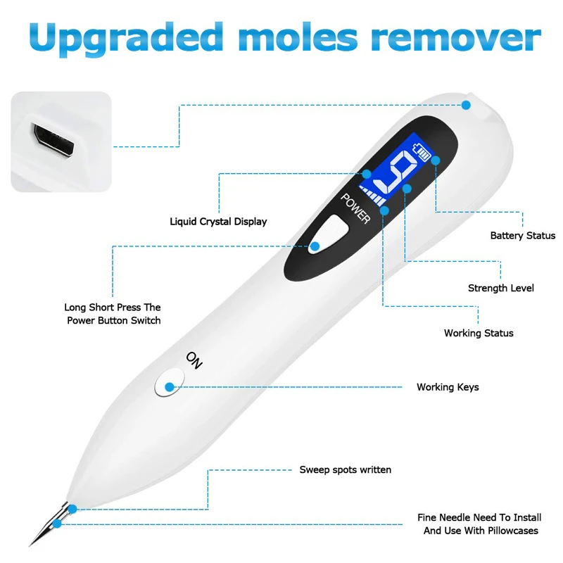 New LCD Plasma Pen LED Lighting Laser Tattoo Mole Removal Machine Face Care Skin Tag Removal Freckle Wart Dark Spot Removal Pen