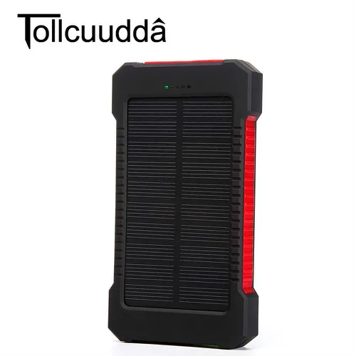 Tollcuudda, водонепроницаемый, 10000 мА/ч, солнечный внешний аккумулятор, солнечное зарядное устройство, двойной USB внешний аккумулятор, светодиодный светильник для iPhone 6 Plus, мобильный телефон - Цвет: Красный