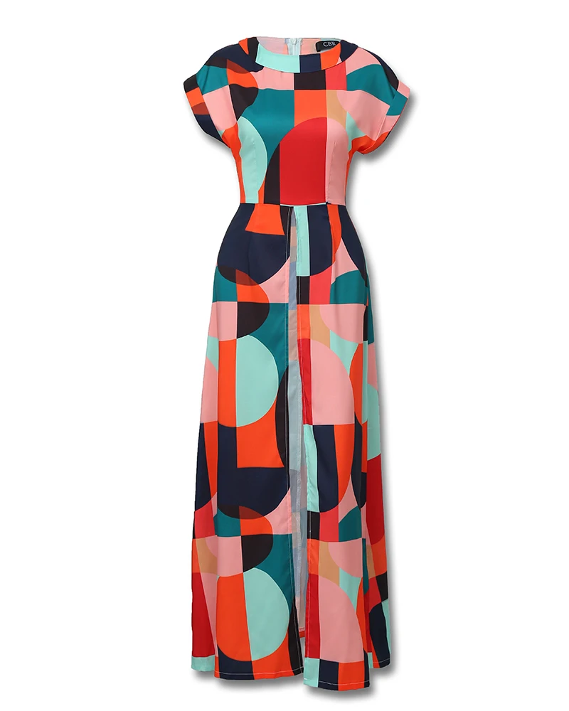 Женская элегантная винтажная цветная рубашка с геометрическим принтом, необычная блузка с разрезом, осенняя длинная рубашка