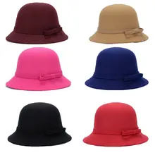 Женская Зимняя шерстяная шляпа с бантом, элегантный головной убор, 7 цветов