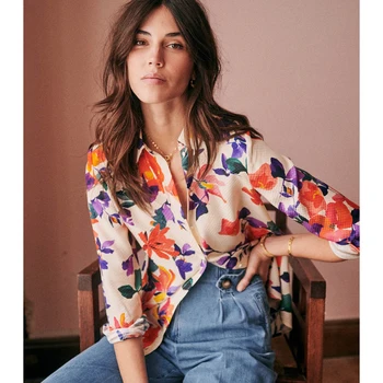 

Ann Floral Shirt Women Autumn Summer Long Sleeve Turn-down Collar Casual Elegant Tunic Tops 2020 Print Vintage Loose Blouse
